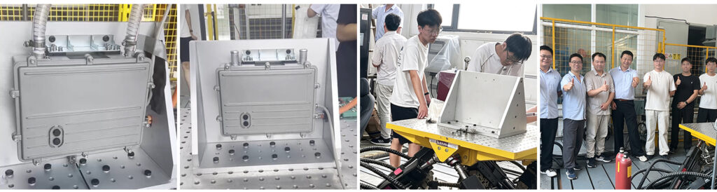 EVLINK high-voltage coolant heater installed on a laboratory test fixture